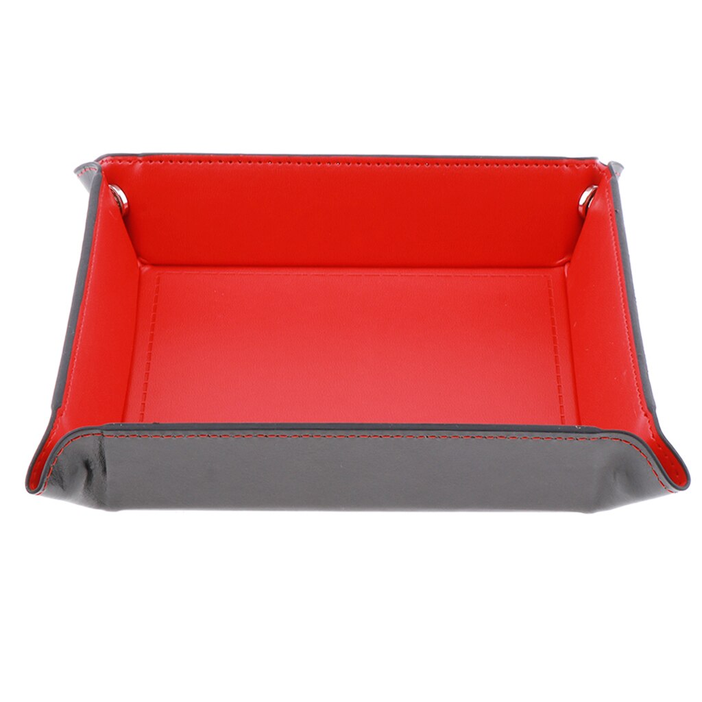 Terning rullende bakke opbevaringsboks til rpg dnd bordspil, pu læder bærbar til rejsevalg of 7 farver: Rød