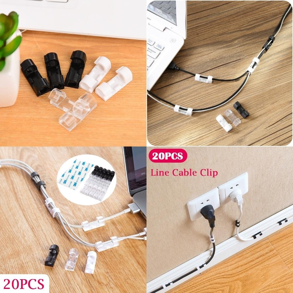 20pcs Pack Fastener Holder Self-adhesive Wire Organizer Line Cable Clip Buckle Plastic Clips Ties Fixer Solid