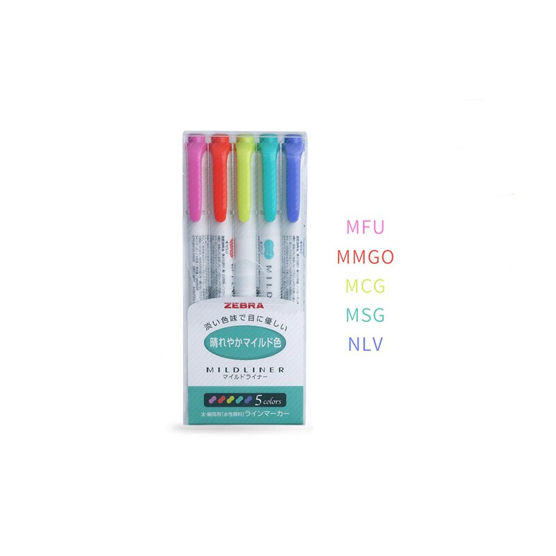 Original zebra mildliner highlighter dobbelt liner highlighter maker pen japansk mild liner highlighter pen: 5 stk ny farve
