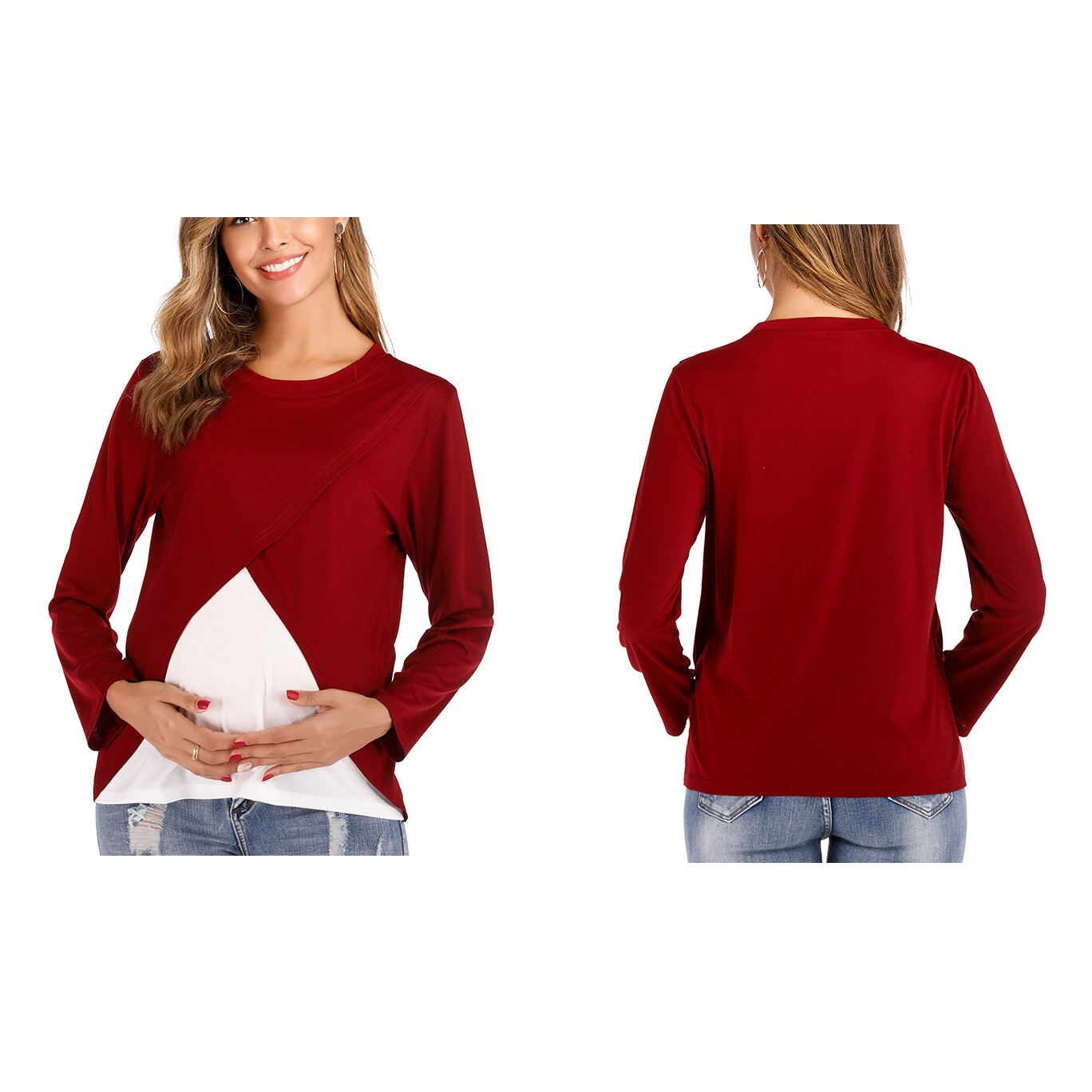 Kvinder gravide barsel amning toppe dobbeltlag graviditet skjorte tøj ammende tøj