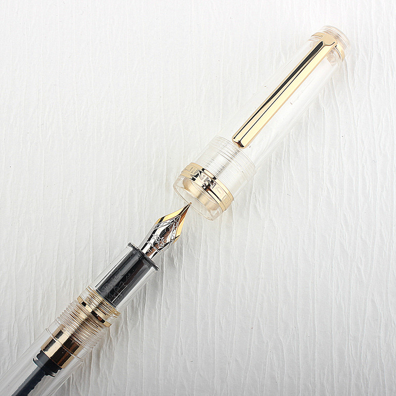 Jinhao 82 pluma estilográfica transparente Clip dorado pluma giratoria Popular EF F M NIB negocios Oficina escuela suministros escritura