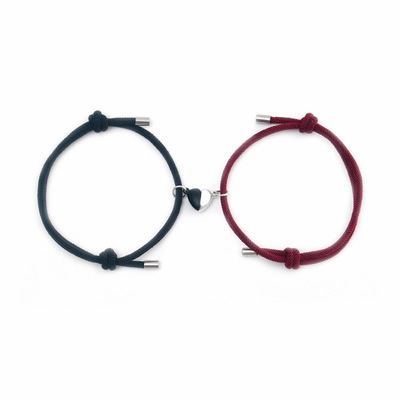 Pulsera magnética con abalorios para parejas, brazalete de amor de larga distancia, con piedras de deseos: Black Red wine