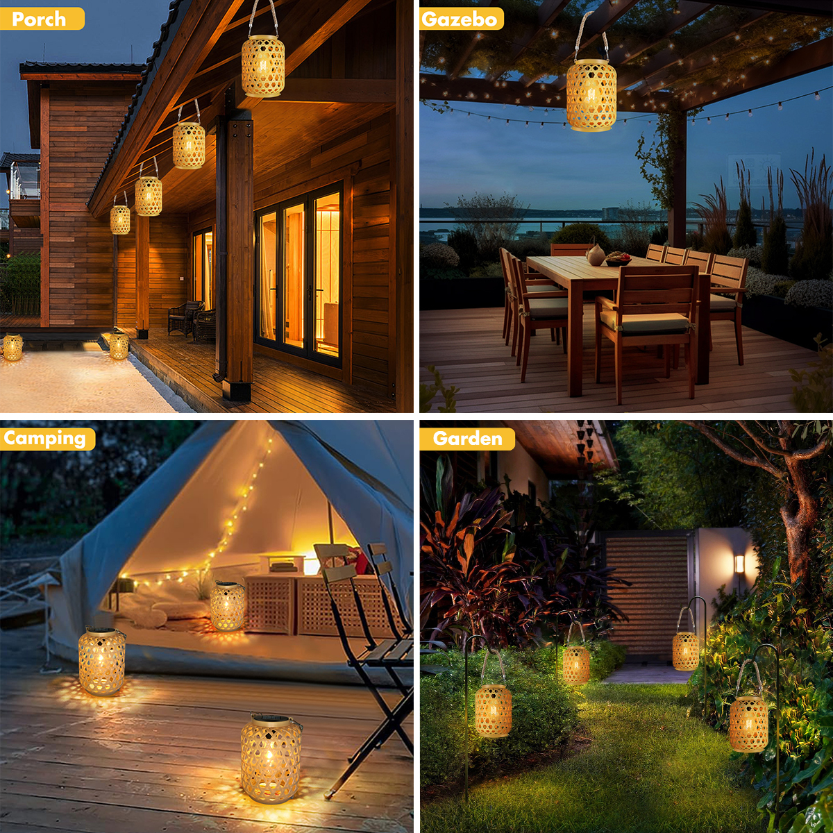 Decoratieverlichting Outdoor Rotan Solar Lantern met handvat Solar Gloeilamp LED Hangende Lantaarnverlichting Tuinlandschapslamp