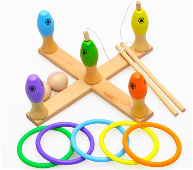 juguete de madera, Juego de pesca multifunción, juegos de anillos, Bola de bolos, juguetes educativos,