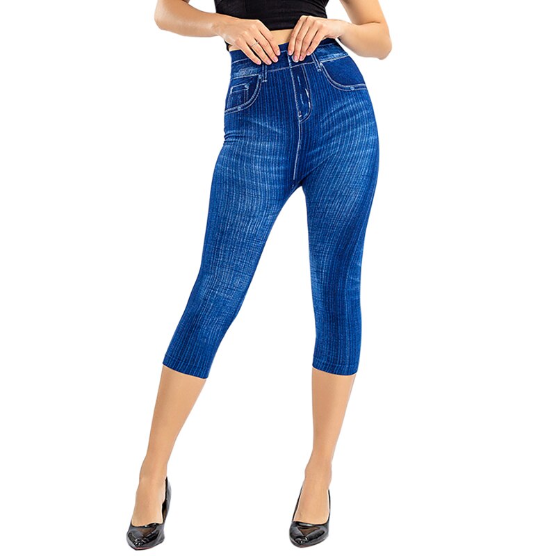 Legging Denim imprimé pour femmes, Slim, , Faux jean, extensible, court, culotte d'été: A / L