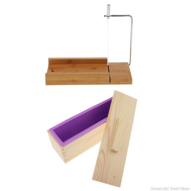 Houten Zeep Loaf Cutter Mold En Zeep Cutter Set Rechthoek Siliconen Mal Met Houten Doos Rechte En Golvende Zeep Cutter