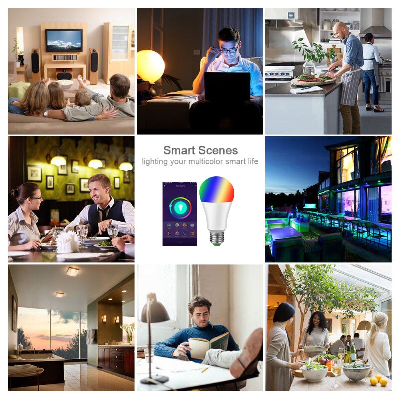 Dimmable E27 B22 LED Lamp RGB 15W WIFI Smart Bulb Bluetooth APP Control RGBWW Light Bulb 85-265V For Home