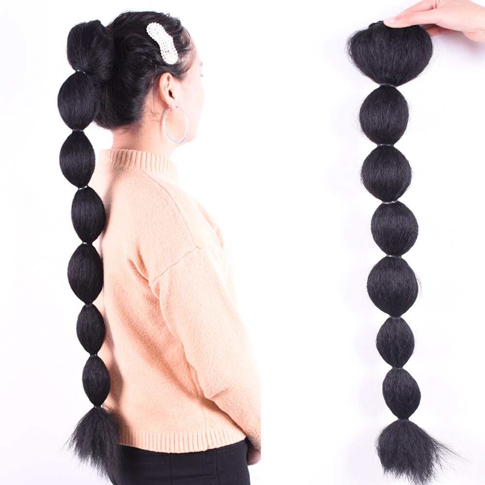 Høj puff afro kinky lige paryk boble hestehale 30 tommer hestehale clipin med snoretræk på syntetisk hår bun extensions