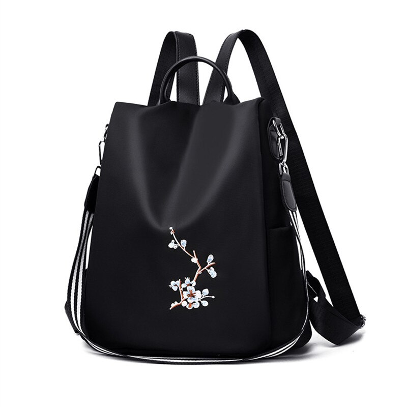 Fengdong Vrouwen Zwarte Bloem Vintage Rugzak Anti Diefstal Kleine Rugzak Voor Meisjes Waterdichte Oxford Bloemen School Rugzak: Plum Flower