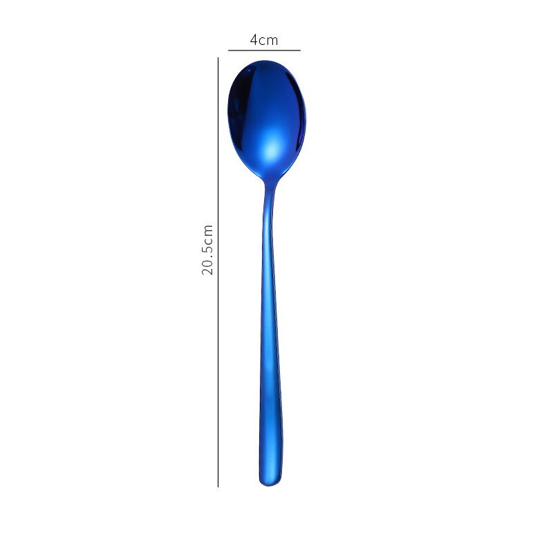1PC Cake Dessert Forks Stirring Spoons Stainless Steel Colorful Long Handle Coffee Ice Cream Scoop Kitchen Tableware Supplies: Blue spoon