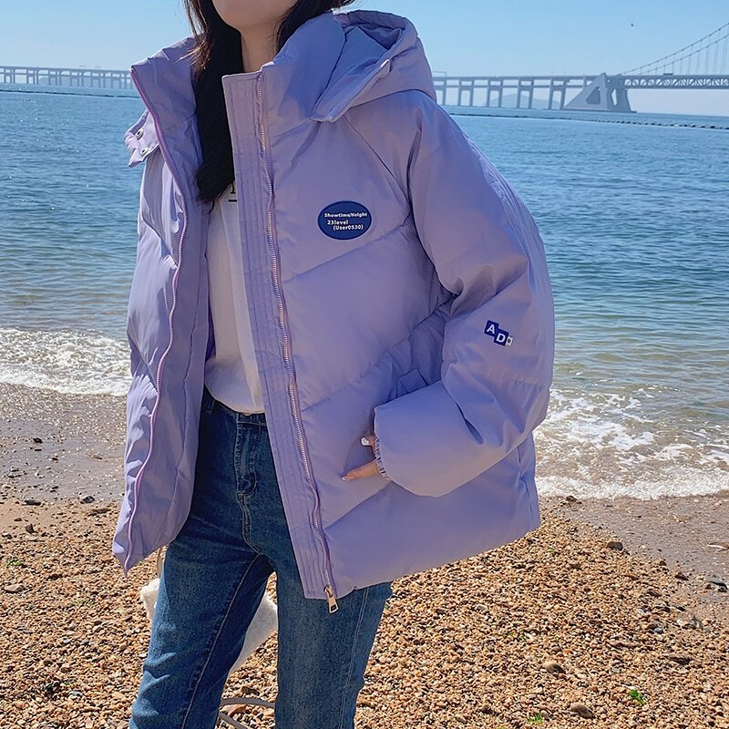 Manteau en coton à capuche pour femme, veste en duvet, ample, épais, , décontracté, 2022