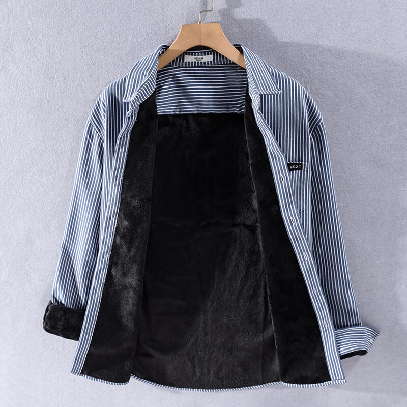 Winter en herfst gestreept met fluweel warm overhemd heren casual comfortabele overhemden voor heren streep chemise camisa