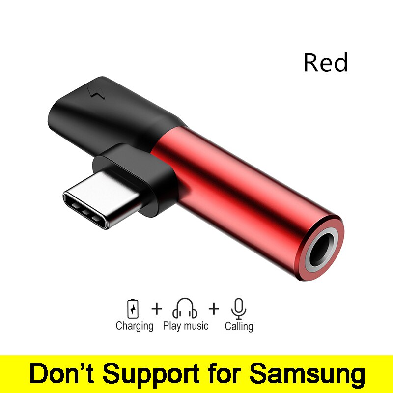 Baseus 2 in 1 USB Type C Converter to 3.5mm Aux Jack Adapter USB C Charging Extension Earphone Adapter for Xiaomi 8 forhuawei: Red