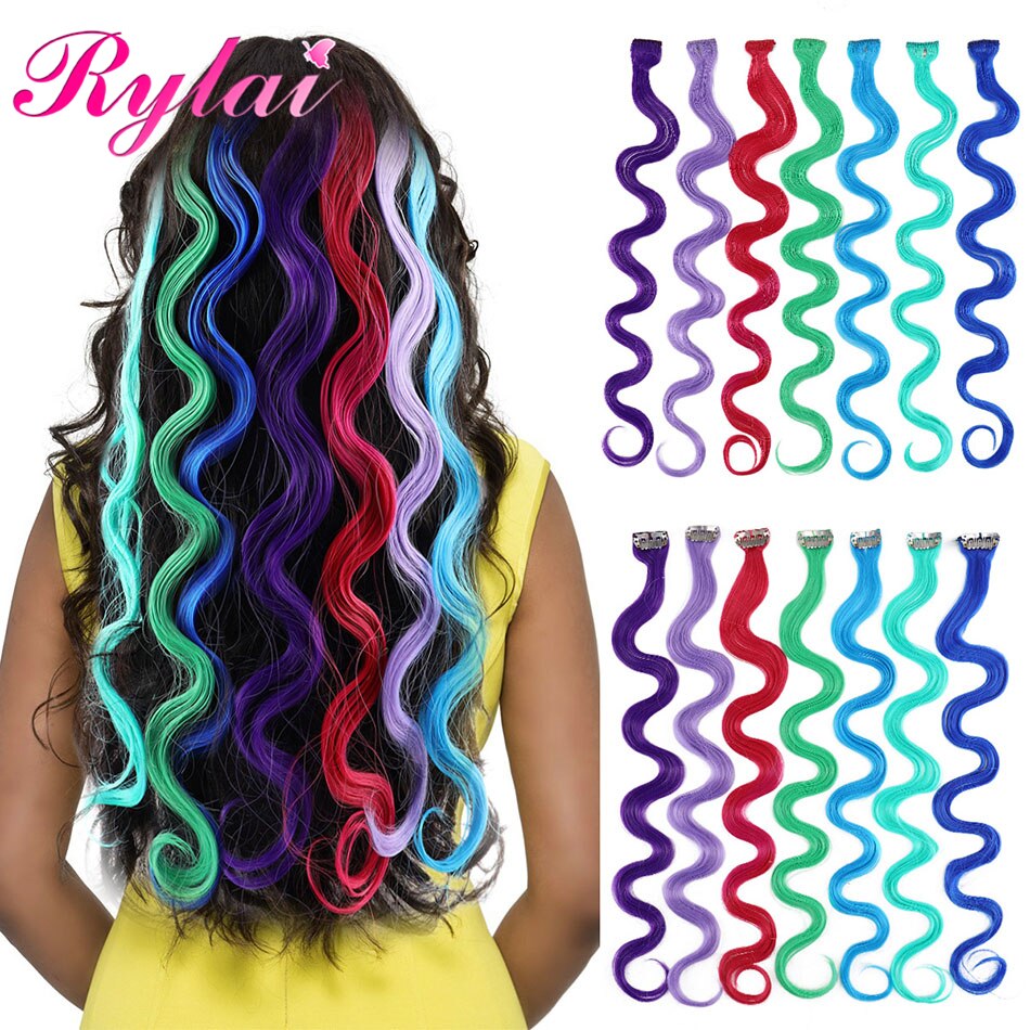 Rylai 5 Stuks/set Clip In Hair Extensions 24 Inches Lange Body Wave Haarstukje Synthetische Hair Extensions Clip In Een Stuk