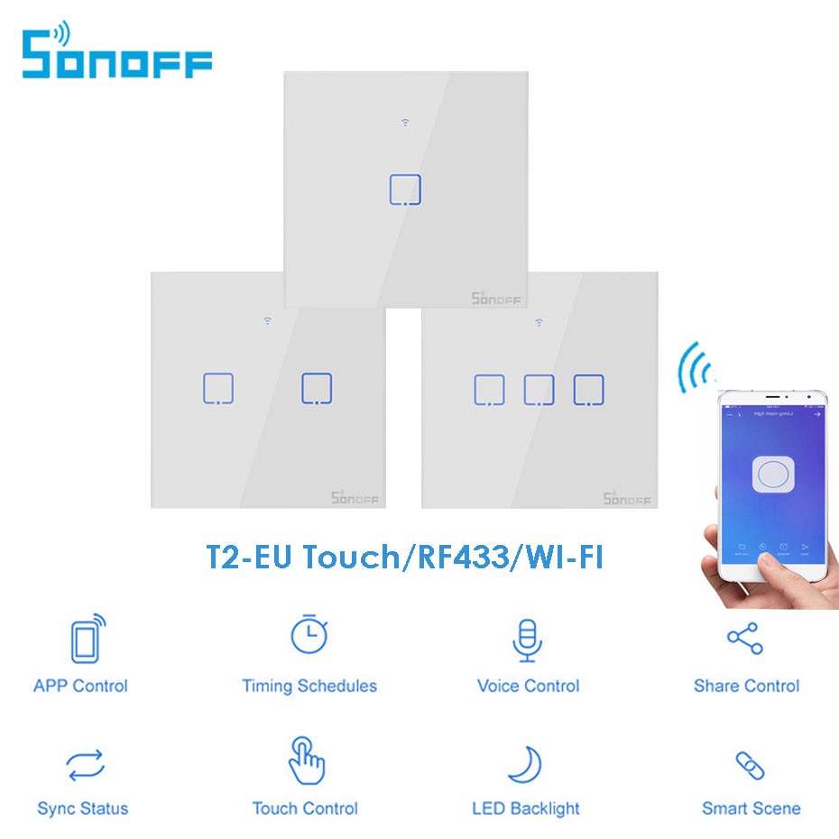 Itead Sonoff T2 EU 86 Maat 1/2/3 gang Muur WIFI Lichtschakelaar, touch/RF433 mhz/WIFI Afstandsbediening, Werkt Met Alexa Google Thuis