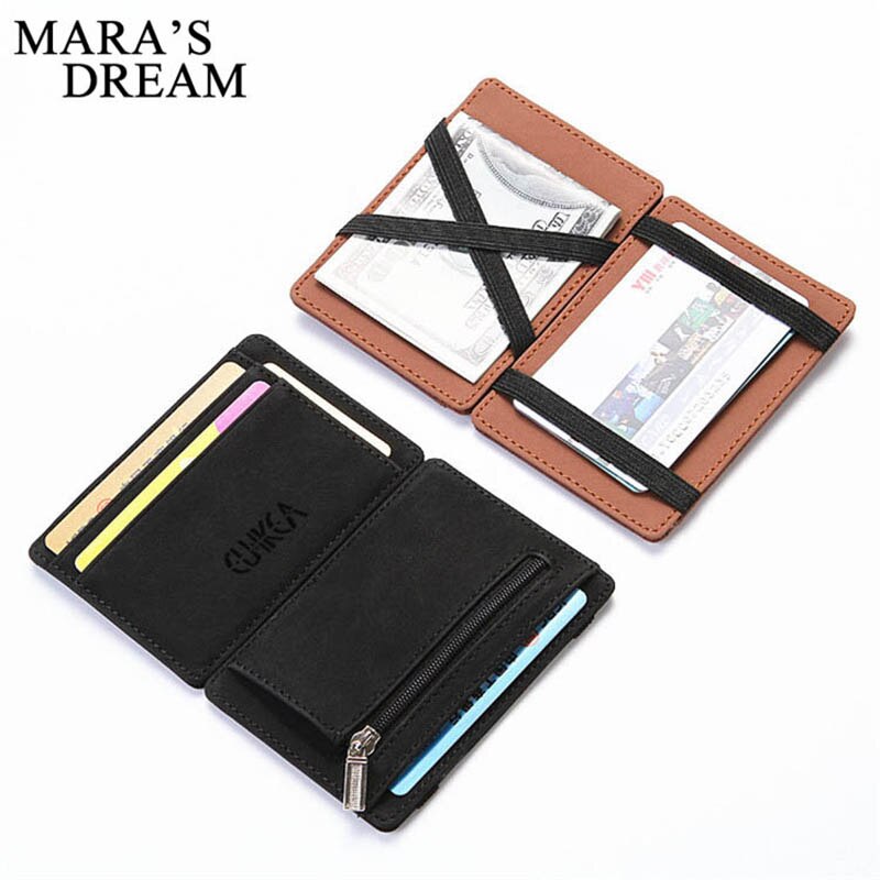 Mara's Dream Ultra Thin Mens PU Leather Wallet Mini Magic Wallet Zipper Coin Purse Credit Card Case Holder Coin Pouch