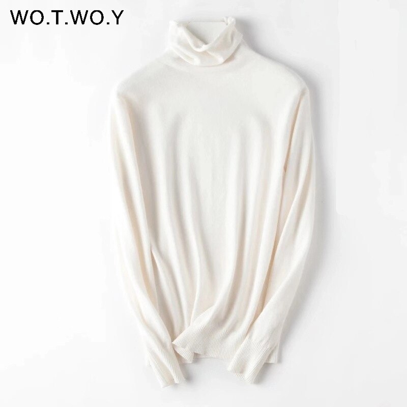 Wotwoy höst vinter slimmad tröja dam basic bottenstickat dam stickade bomullströjor femme jumper: 8260- vita