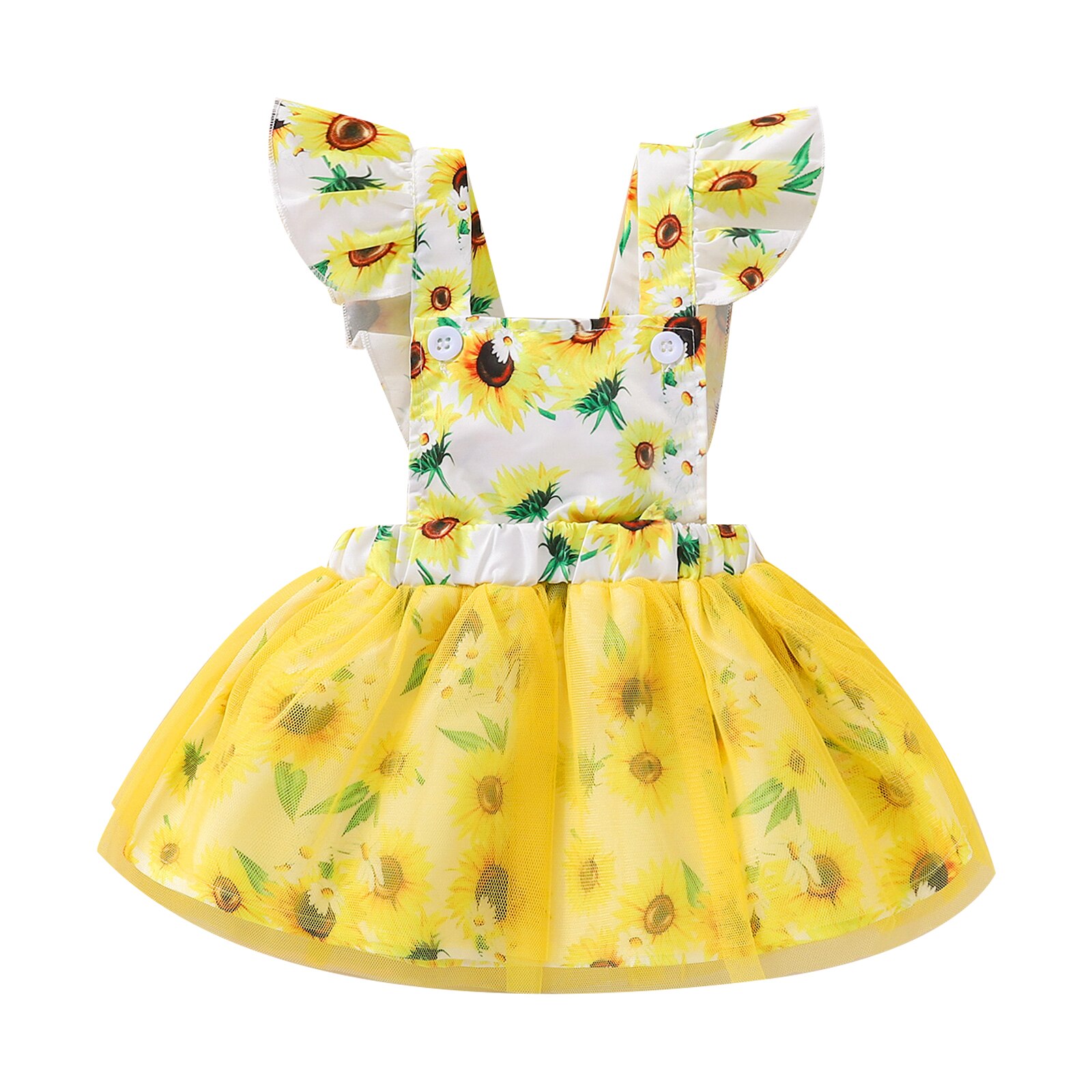 Vestito da stile dolce per bambina 2022 abbigliamento estivo per bambini vestito da Tutu in maglia a maniche lunghe con stampa girasole abiti da festa per principessa infantile: YELLOW / 9m