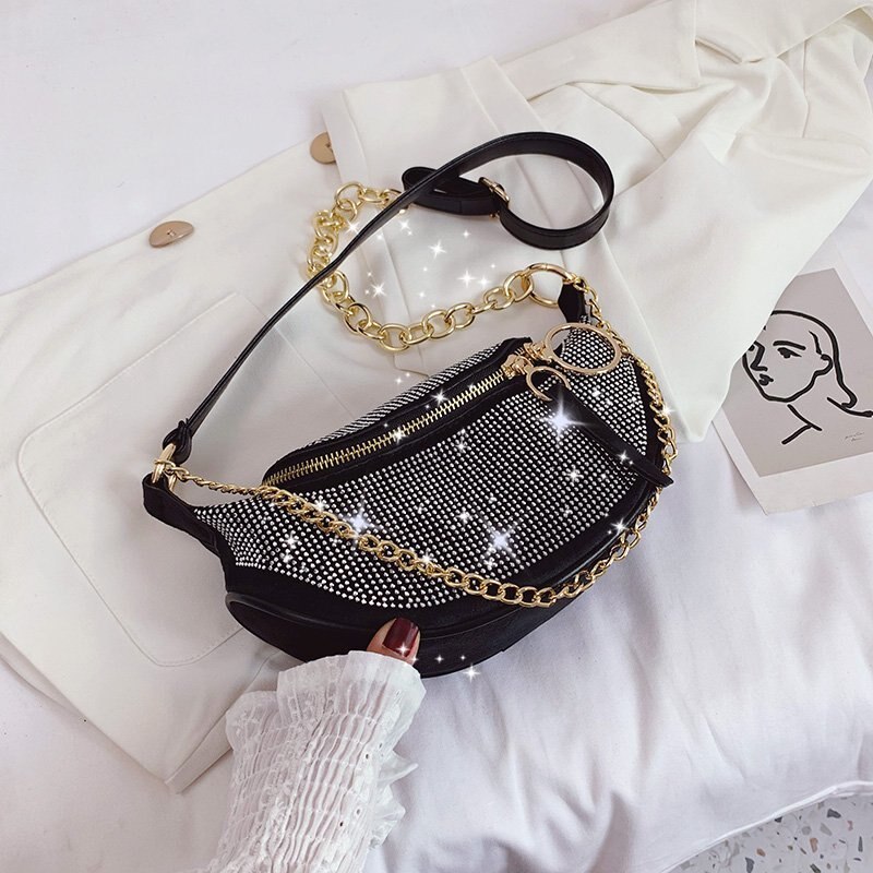 Crossbody tassen voor vrouwen, felgekleurde leren schoudertas met diamantjes, damesketting, casual borsttassen, damestassen, handtassen