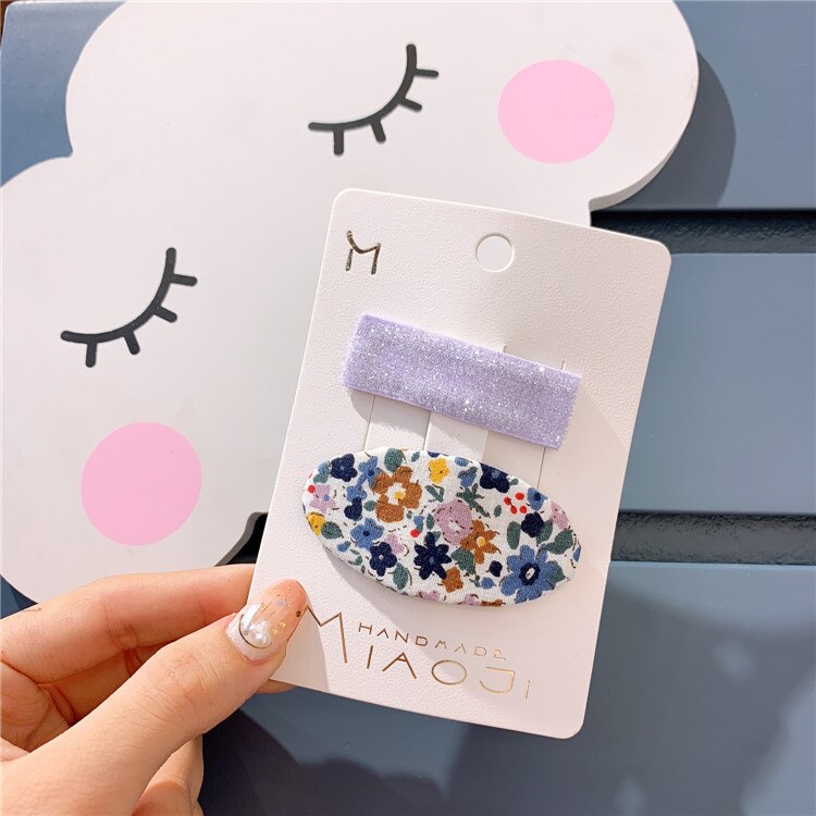 Korean Kids Cute Children&#39;s Retro Lovely Flower Hairpin Girl Print Bb Clip Banger Accessories Hair Clips For Girls Shine