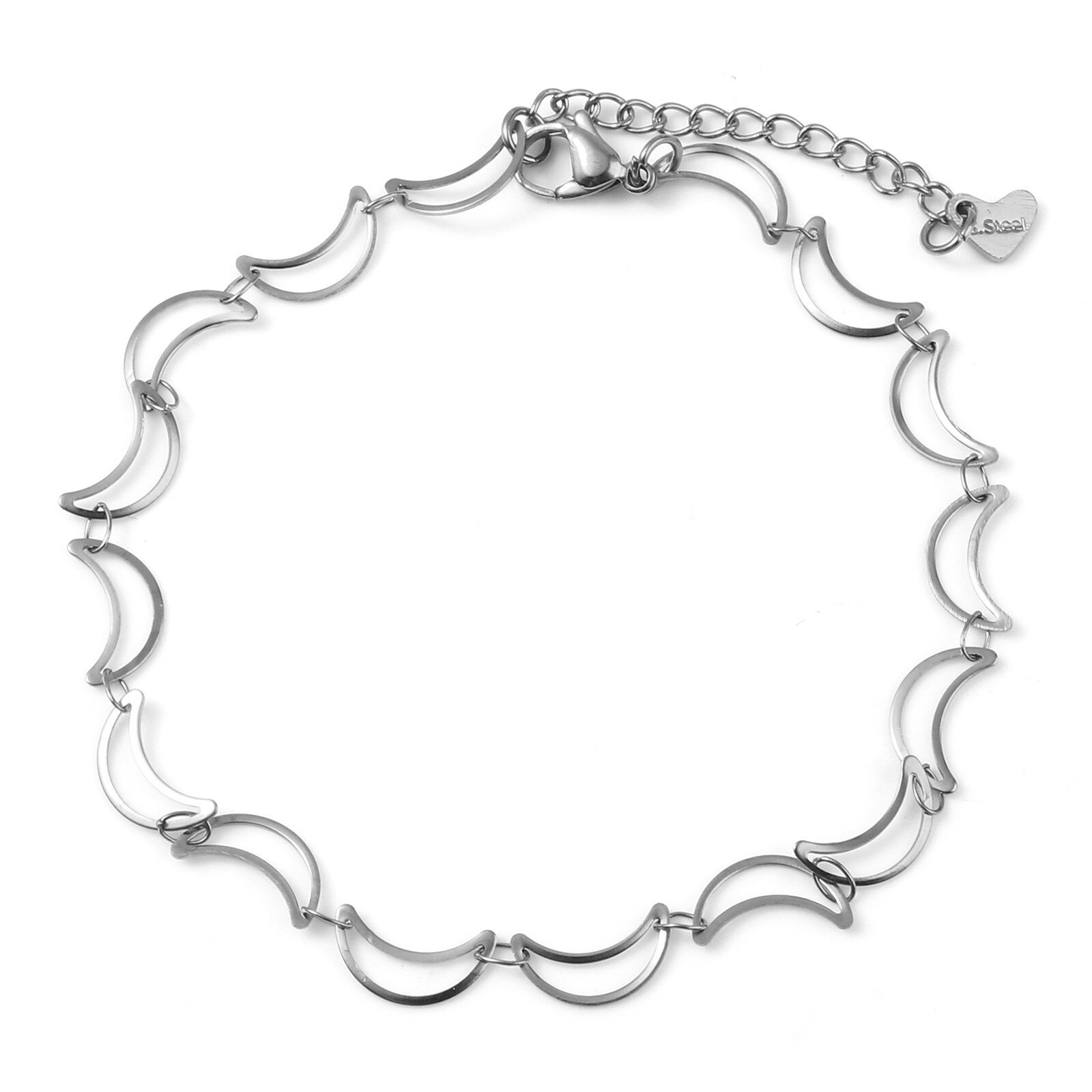 1 Pc Rvs Enkelbandje Zilveren Kleur Hart Star Moon Connector Mode Armband Enkelbandje Voet Sieraden Voor Vrouwen 23Cm lange: 05