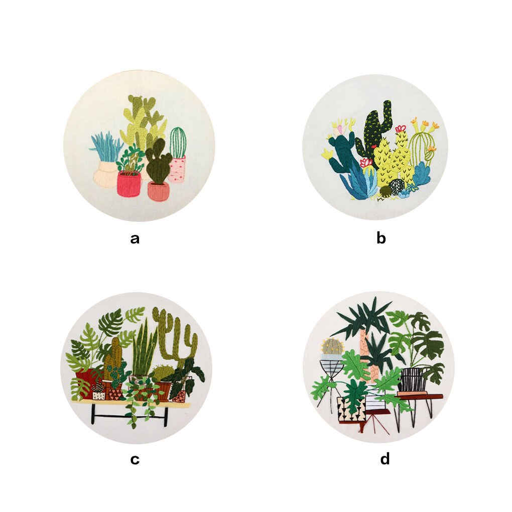 Plant Pattern Handmade Embroidery DIY Cotton Canvas Cross Stitch Mixed Color Embroidery Kits for Beginners