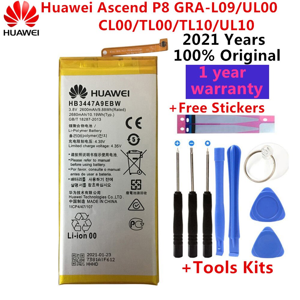 HUAWEI Originele Vervangende Batterij 2600mAh HB3447A9EBW Batterij voor Huawei Ascend P8 GRA-L09/UL00/CL00/TL00/ TL10/UL10