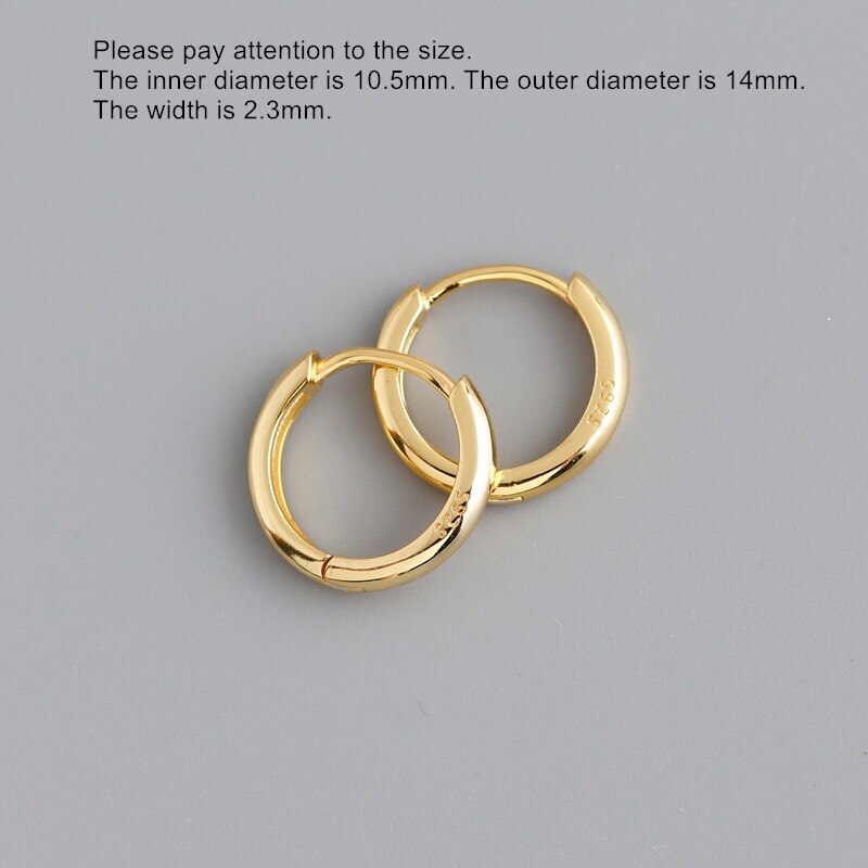 Orecchino in argento Sterling 925 moda semplice lucido rotondo orecchino largo fibbia orecchio personalità geometria donna ragazza ragazzo gioielli orecchio: 1 pair gold 10.5mm