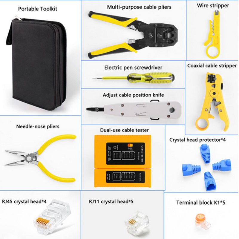 Crimping rj45 Network Repair Tool crimping pliers lan tester Portable Cable Tester 10 PCS Network Repair Tool Kit