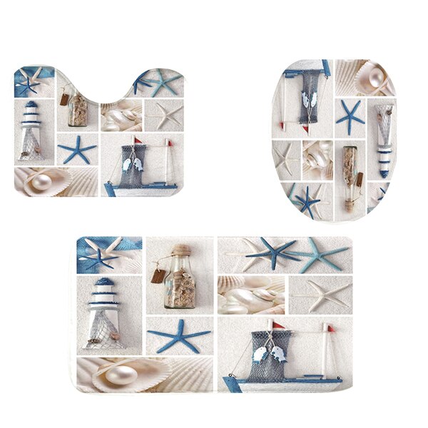 3 pièces/ensemble salle de bain rideau de bain ensembles rideau de douche tortue de mer impression Durable imperméable tapis de couverture de toilette tapis antidérapant
