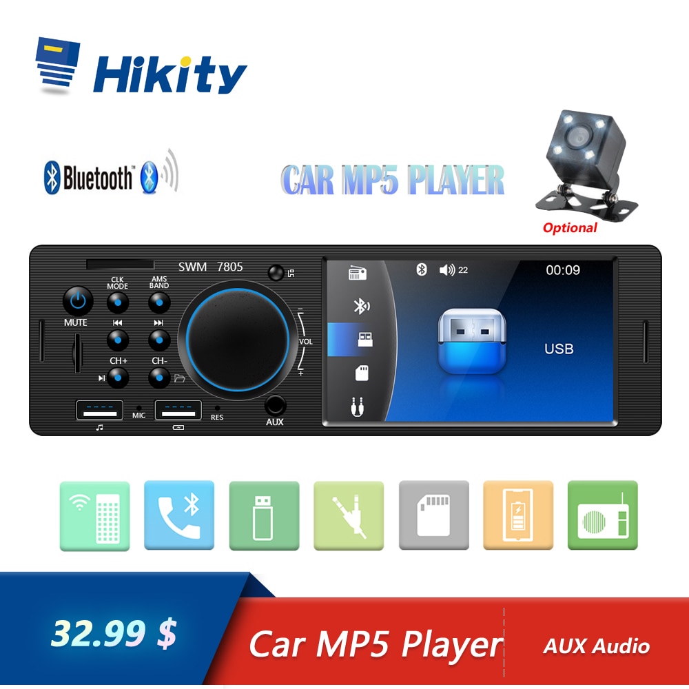 Hikity 4.1 Inch TFT 1 Din Auto Radio Audio Stereo FM Radio Bluetooth MP5 Speler Ondersteuning Achteruitrijcamera met afstandsbediening
