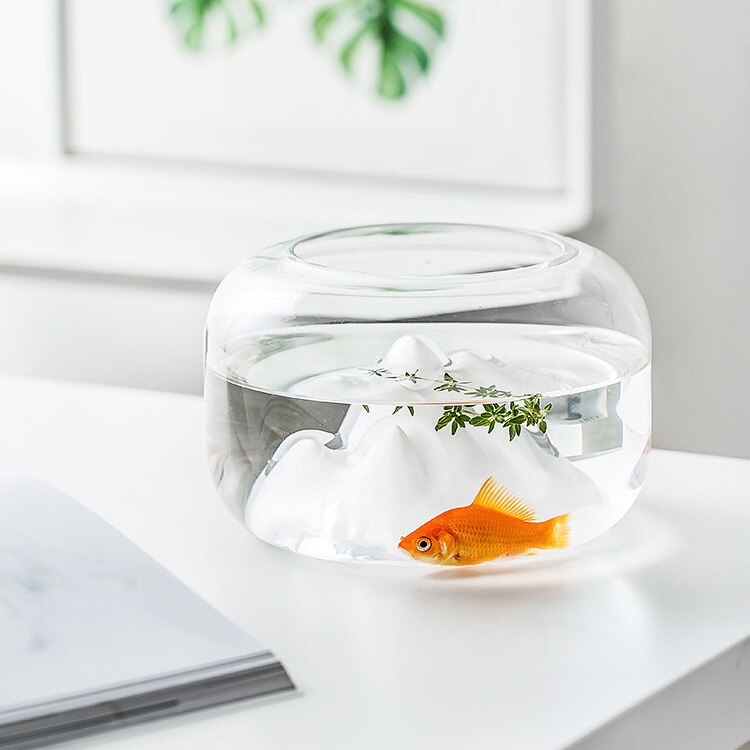 Style japonais neige montagne verre Transparent aquarium Mini bol à poisson pour poisson or grondement poissons décor à la maison pour salon