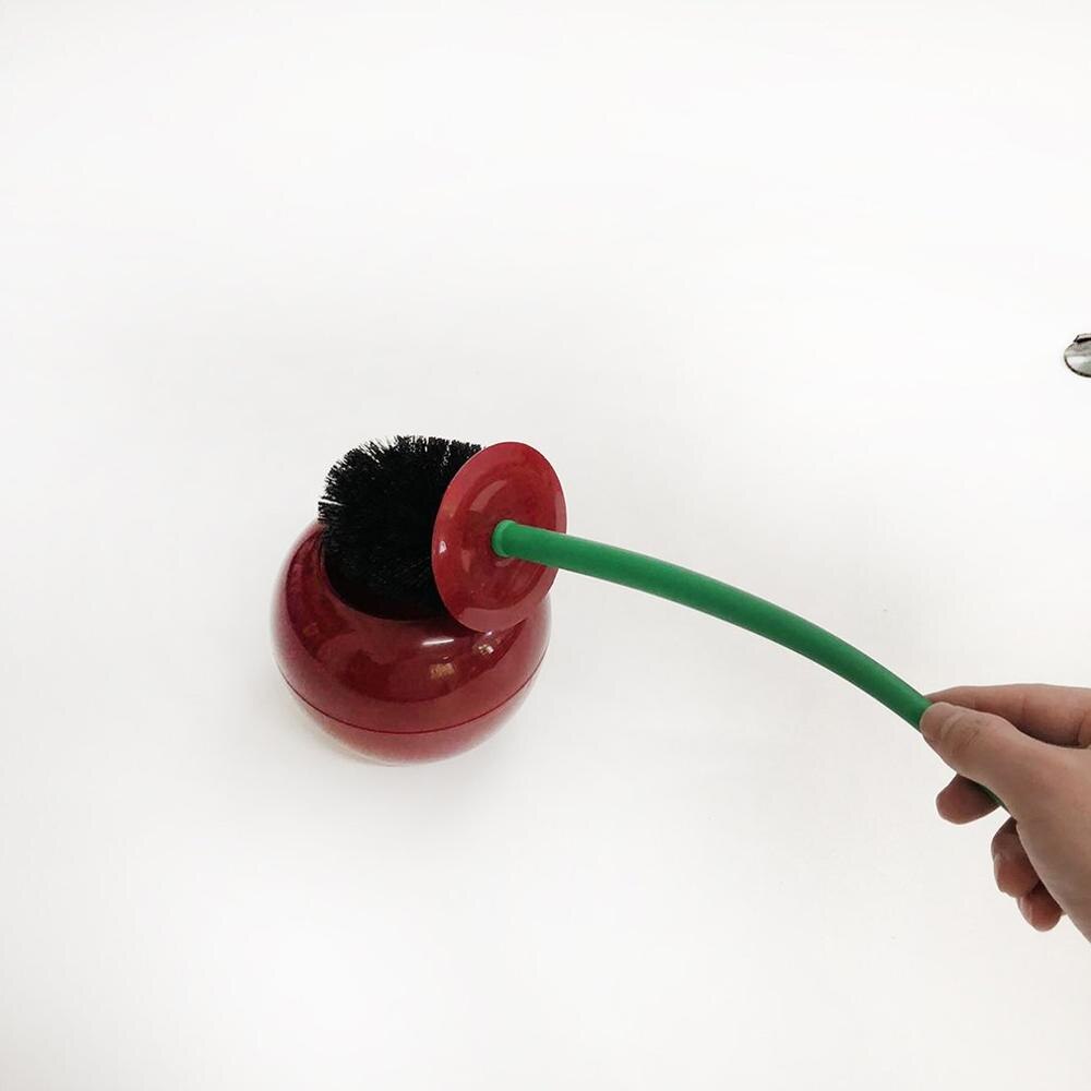 Dejlig kirsebærformet toiletbørste toiletbørste & holder sæt mooie cherry vorm toilet borstel: Mørkerød