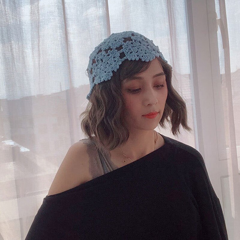 Elegante Katoen Baret Hollow Out Bloemen Decoratieve Hand Verslaafd Herfst Dames Pure Kleur Etnische Stijl Dome Kunstenaar Baret Hoed