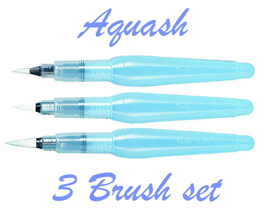 Pentel Aquash Water Brush Pen Set Een Van Elk Van Fijne, Medium & Brede Borstel Pen