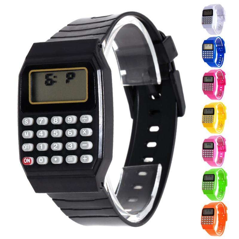 Children Kids Date Multi-Purpose Calculator Silicone Wrist Watch Kids Date Month Time Display Mini Calculator Mathematics Supply