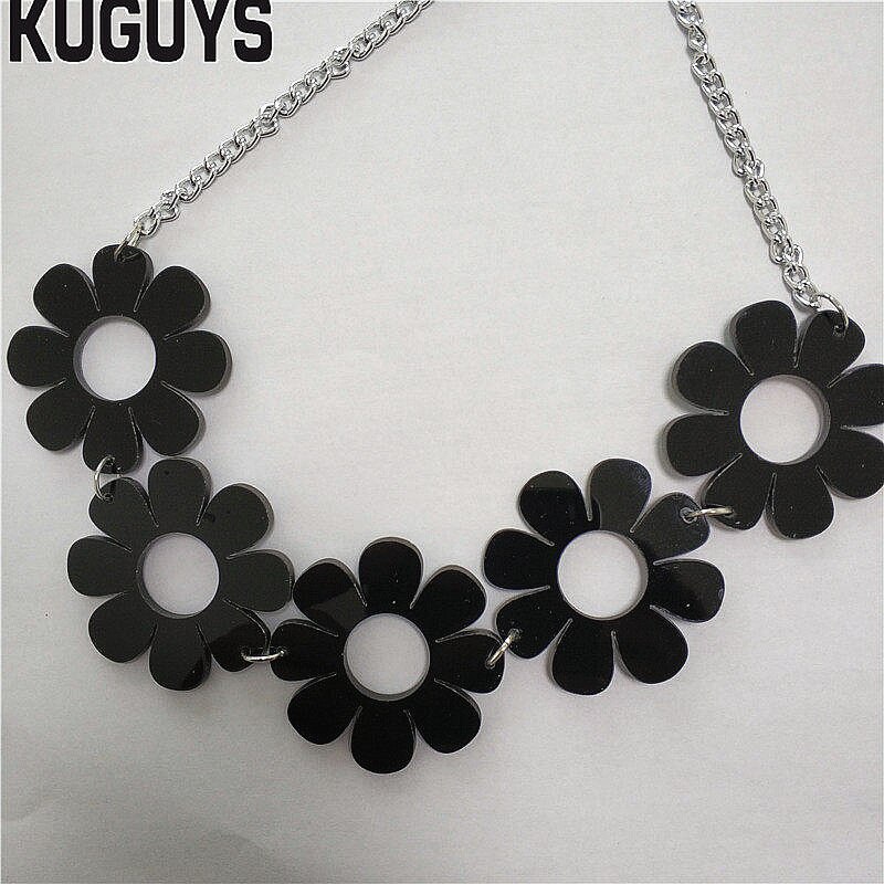 Kuguys Rock Hiphop Ketting Voor Vrouwen Mode Dames Bloem 3 Kleuren Chokers Kettingen Link Chain Dj Ds Accessoires: BLACK