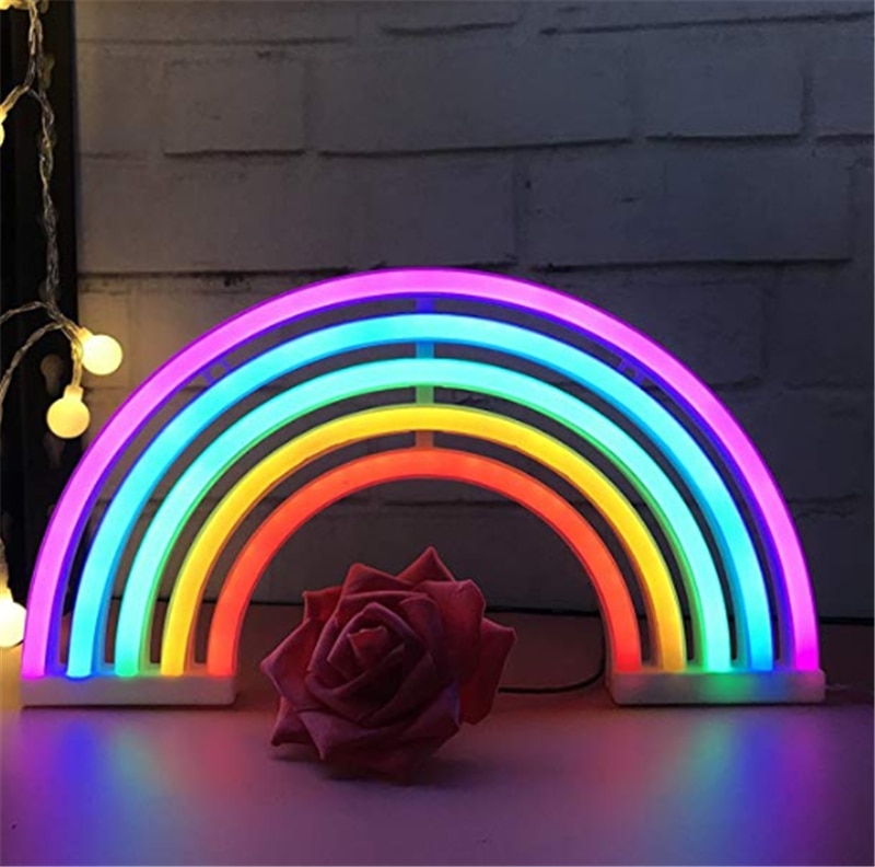 Söt regnbåge neonskylt led regnbågsljuslampa för sovsal sovrum väggdekor regnbåge neonlampor dekoration jul år