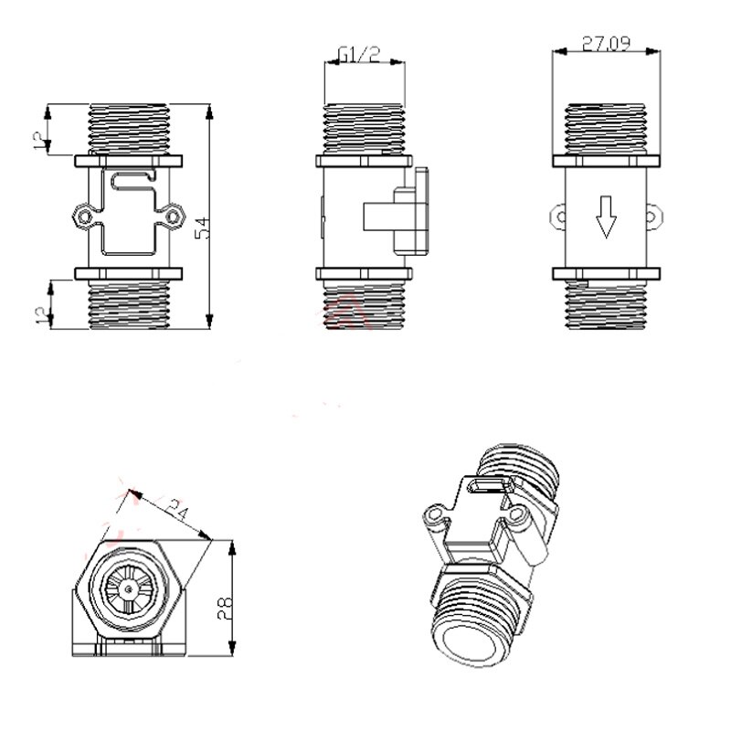 Flowmeter water flow sensor , interface flowmeter DN15 high precision water cooling Turbine Water Flow Sensor G1/2"