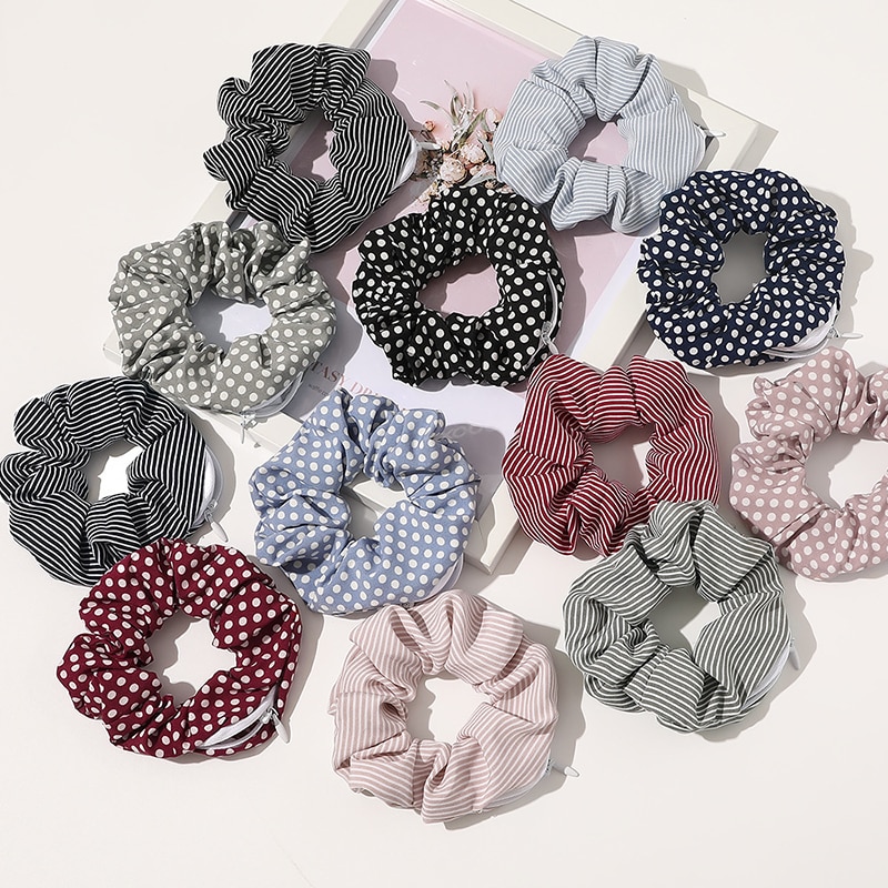 Zip Scrunchies Korea Dot Hairbands Leopard Hair Ties Pocket Scrunche With Zipper Ponytail Holders Hair Accessories