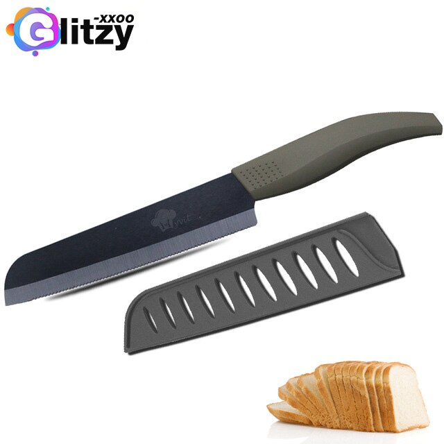 Ceramic Knife 6 5 4 3 inch Kitchen Chef Knives Zirconia Black Blade Utility Slicing Paring Fruit Vegetable Meat Cutter Tool: BREAD KNIFE GREY