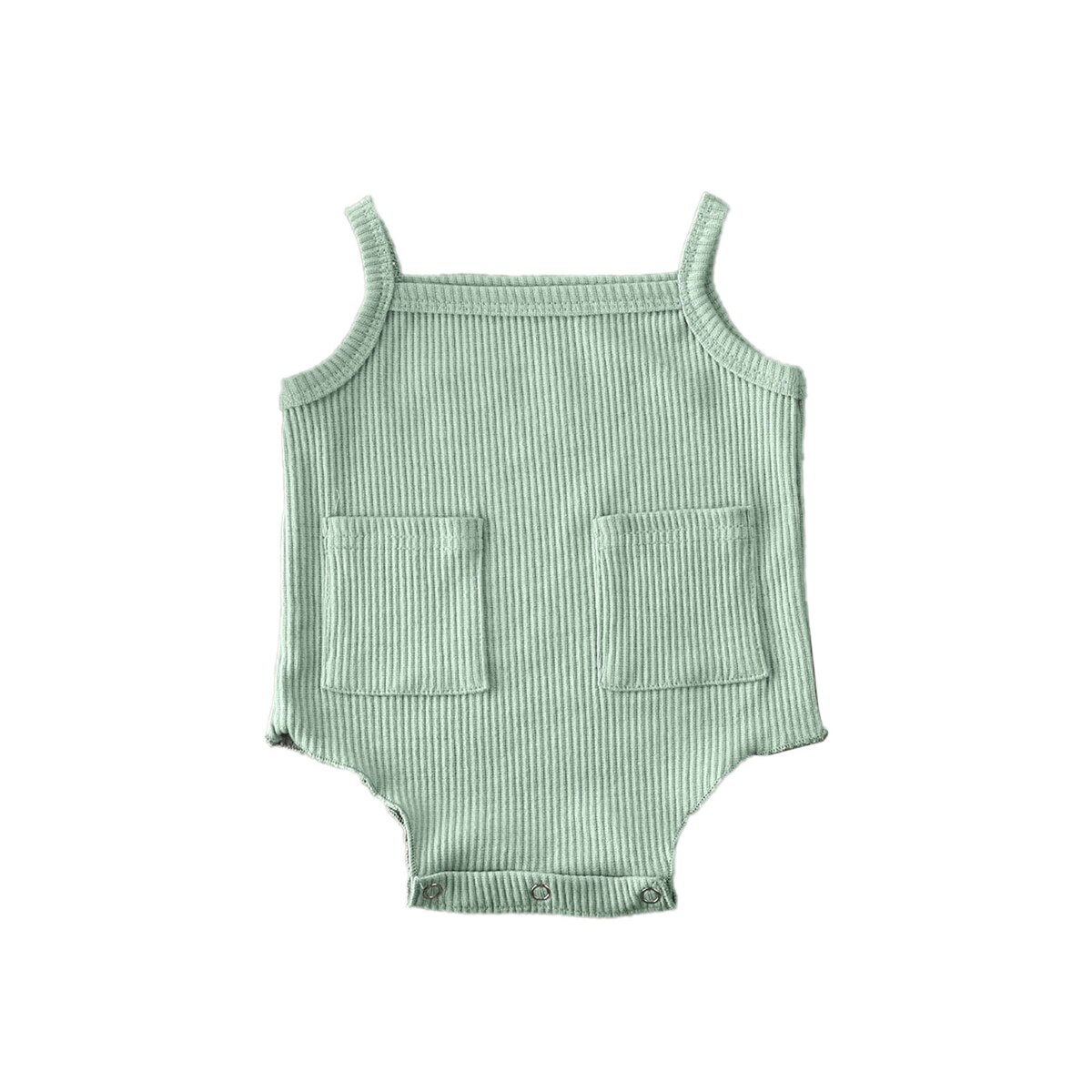 0-18M Newly Summer Infant Baby Girls Boys Jumpsuits Solid Pocket Sleeveless Bodysuits 2 Colors: Green / 18M