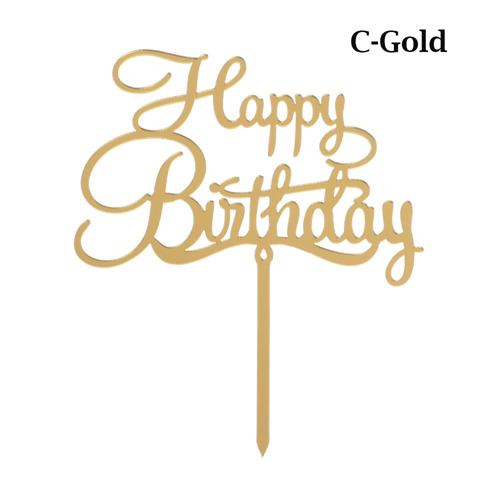 Happy birthday taarttopper van acryl met letters, goud en zilver, decoratie voor een jongensverjaardagsfeestje of bruiloft.: 8