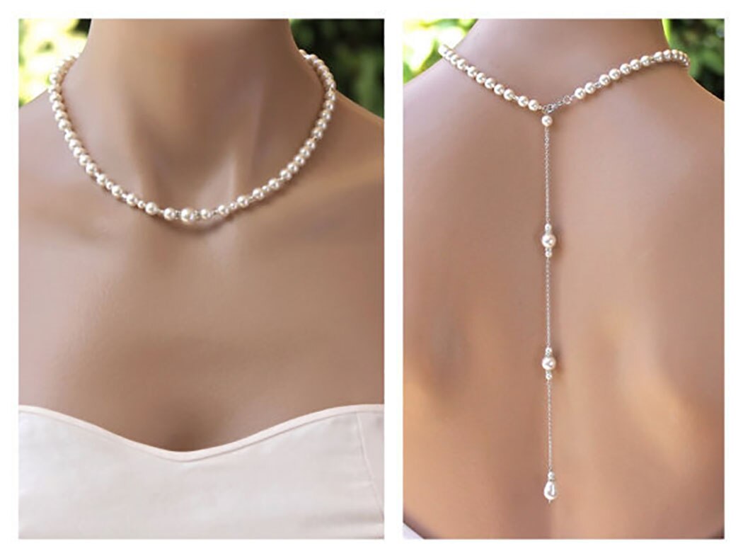 Vrouwen Achtergrond Gesimuleerde Parel Achtergrond Kettingen Terug Ketting Sieraden Voor Vrouwen Party Wedding Backless Jurk Accessoires