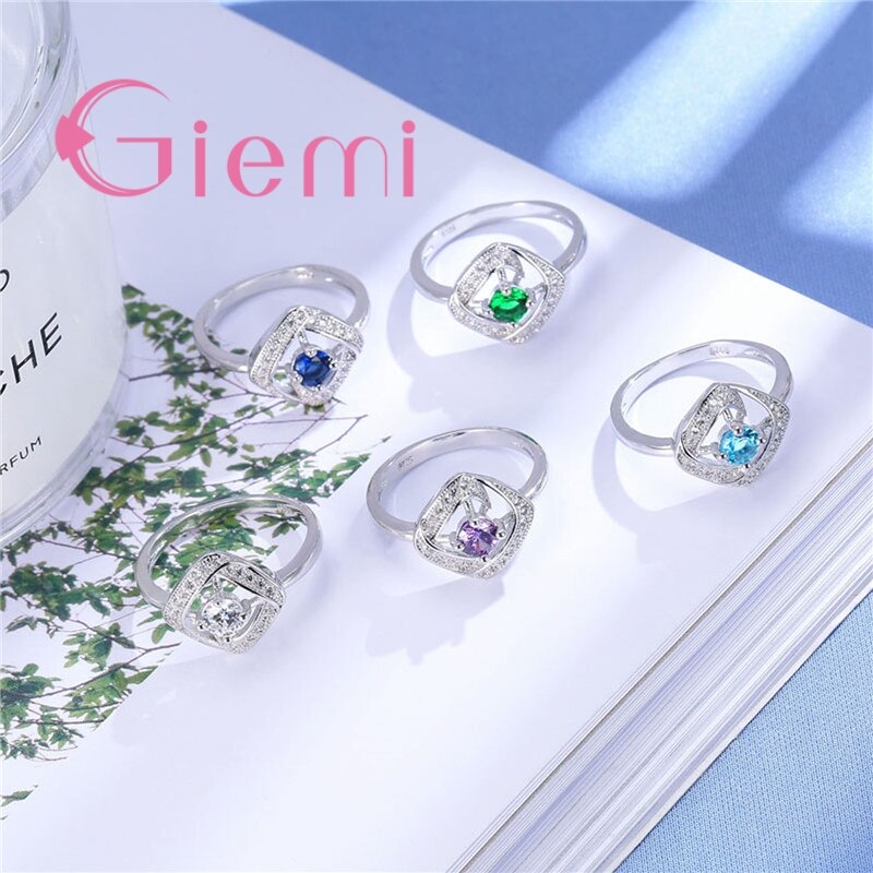 Fast Square Crystal Stone Ring for Women's Wedding Ceremony Anniversary Jewelry 925 Silver Cubic Zirconia