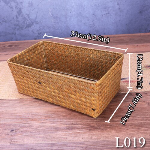 Cesta grande tejida Natural de mimbre de paja para mesa de hogar, toallas de pan de fruta, juego de contenedores de cesta mimbre almacenamiento de cocina pequeños: 33cmL019