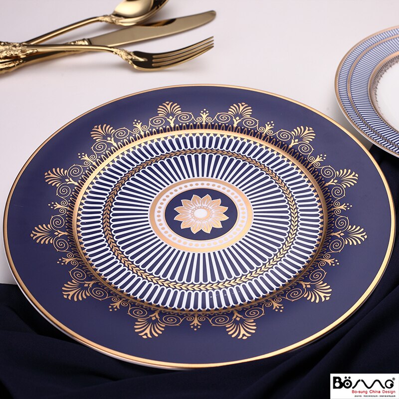 Striped high-grade dishes tableware neoclassical Phnom Penh Western Dish Set Ceramic steak flat plate household dish: 10.5 inch 