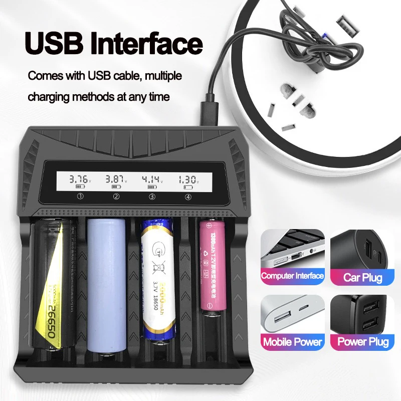 LCD Display Battery USB Charger 1/2/4 Slots For 18650 4.2V Rechargeable Lithium Battery For 1.2V NI-MH AA / AAA Battery Charger
