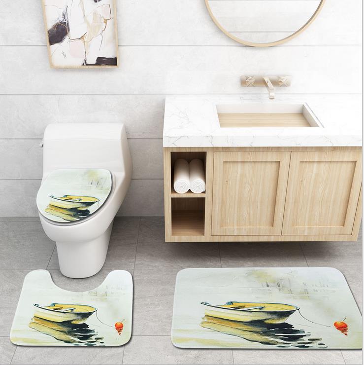 3 stk skridsikker piedestal tæppe dække toilet bad tæpper absorberende badeværelse tæppe brusebadmåtter dørmåtte badeværelse bademåtter sæt