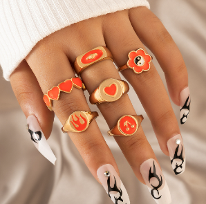 HI MAN 14 Pcs/Set Neo-Gothic Mixed Yin Yang Figure Feather Elephant Star Moon Sun Ring Women Personality Vintage Jewelry: HJJ507